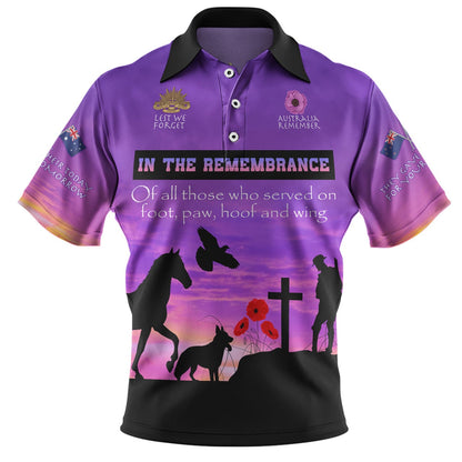 Australia Polo Shirt Anzac Day In remembrance of all those who served on foot paw hoof and wing Long