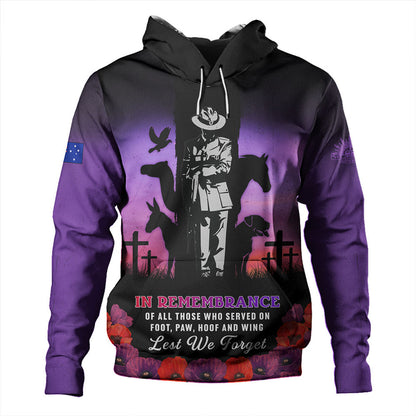 Australia Hoodie Anzac Day Lest We Forget War Animals Purple Poppy