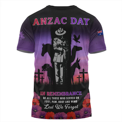 Australia T Shirt Anzac Day Lest We Forget War Animals Purple Poppy