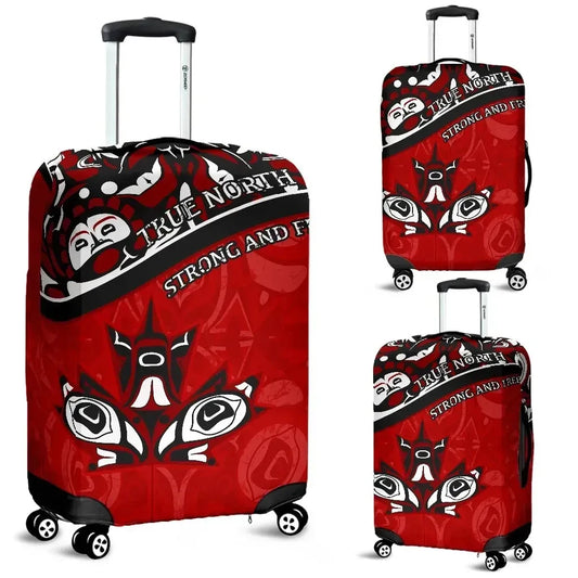 Canada Day Luggage Covers Haida Maple Leaf Style Tattoo Red