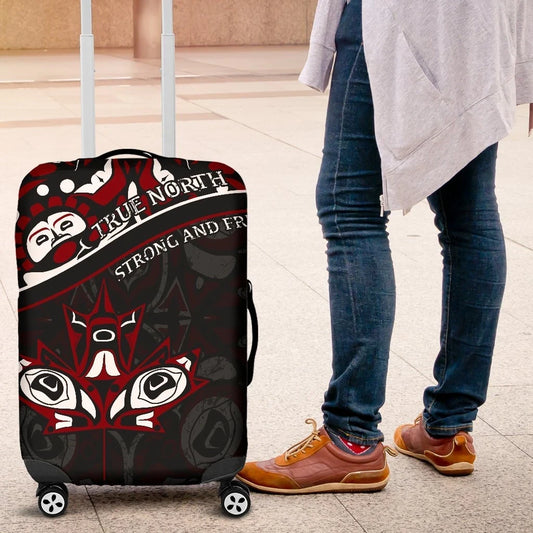 Canada Day Luggage Covers Haida Maple Leaf Style Tattoo Black