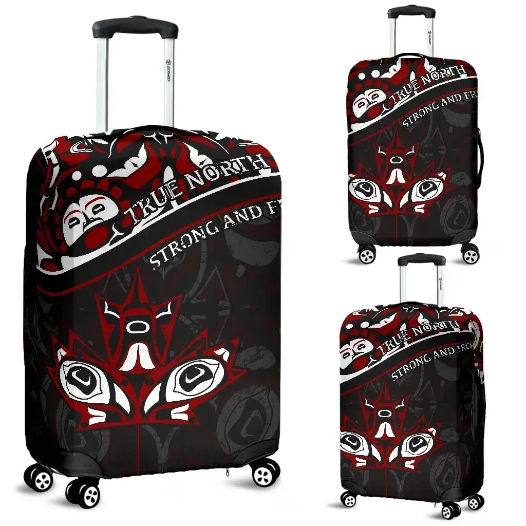 Canada Day Luggage Covers Haida Maple Leaf Style Tattoo Black