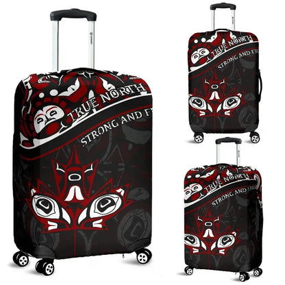 Canada Day Luggage Covers Haida Maple Leaf Style Tattoo Black