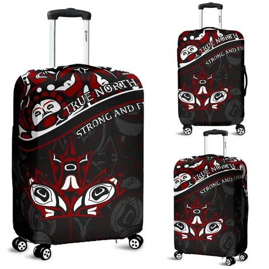 Canada Day Luggage Covers Haida Maple Leaf Style Tattoo Black