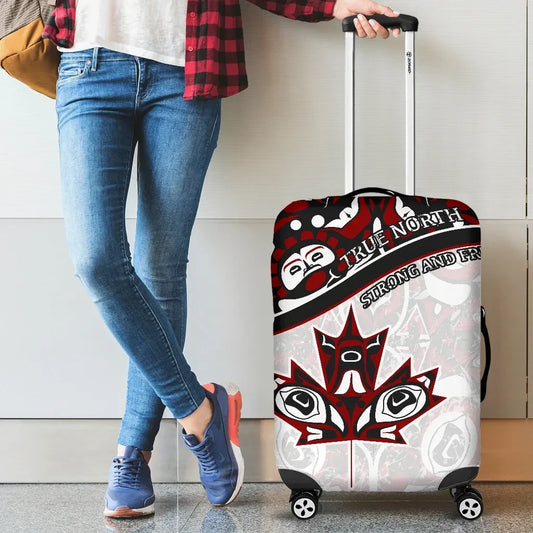 Canada Day Luggage Covers Haida Maple Leaf Style Tattoo White