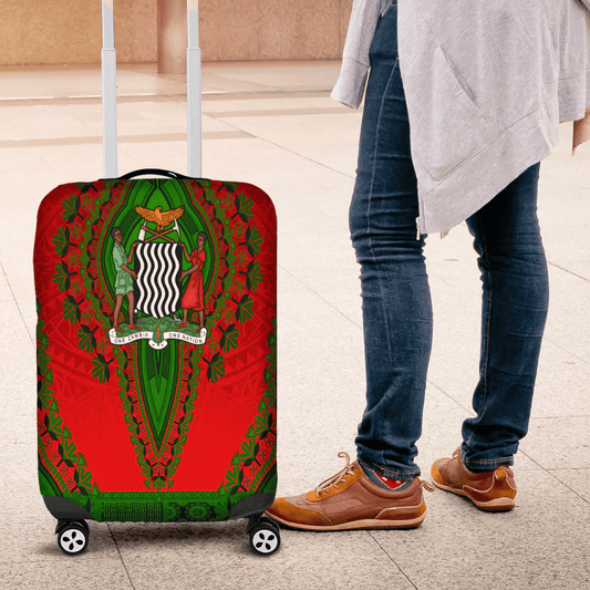 Africazone Africa Luggage Cover Zambia Red Version Luggage Cover Vintage African Dashiki