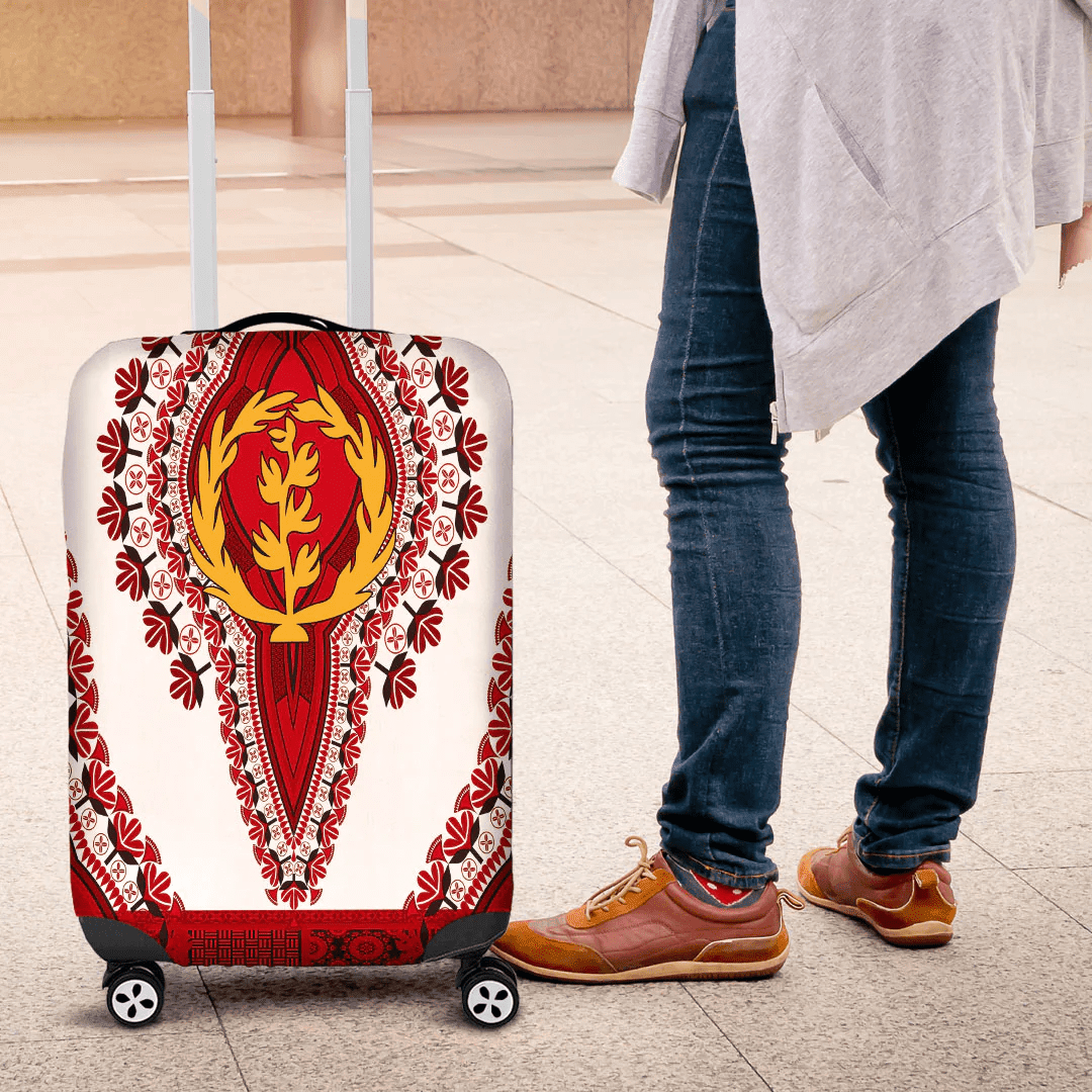 Africazone Africa Luggage Cover Eritrea White Version Luggage Cover Vintage African Dashiki