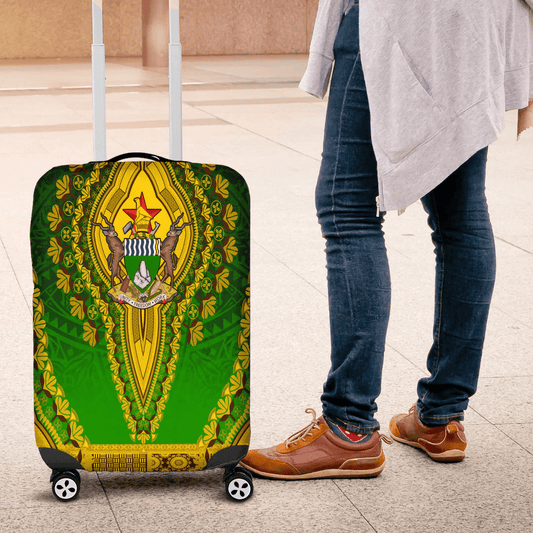 Africazone Africa Luggage Cover Zimbabwe Green Version Luggage Cover Vintage African Dashiki