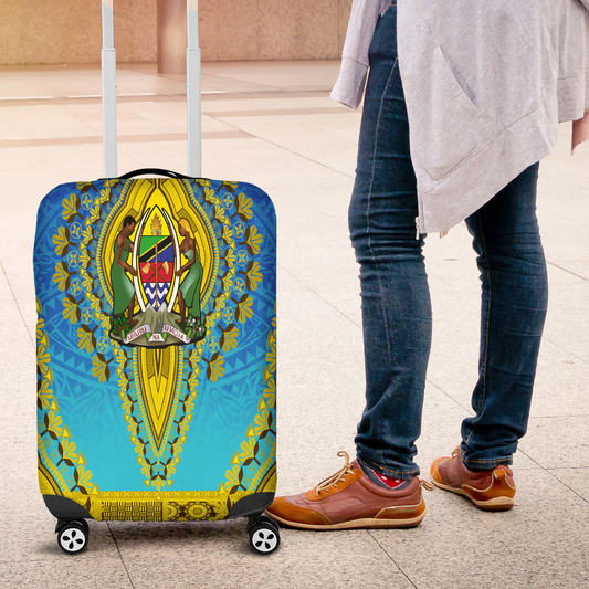 Africazone Africa Luggage Cover Tanzania Blue Version Luggage Cover Vintage African Dashiki