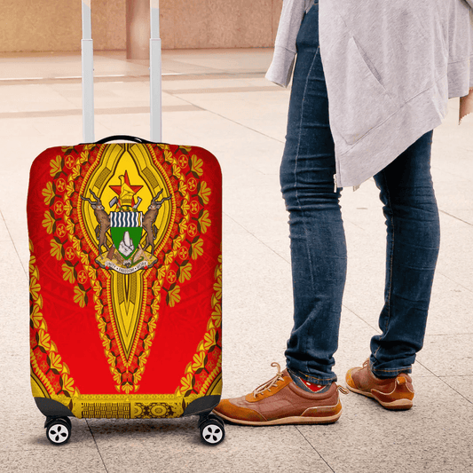 Africazone Africa Luggage Cover Zimbabwe Red Version Luggage Cover Vintage African Dashiki