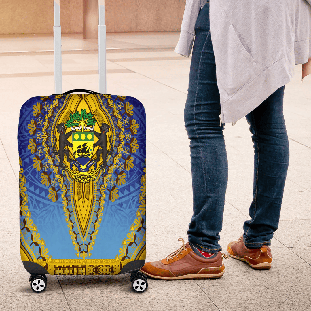 Africazone Africa Luggage Cover Gabon Blue Version Luggage Cover Vintage African Dashiki