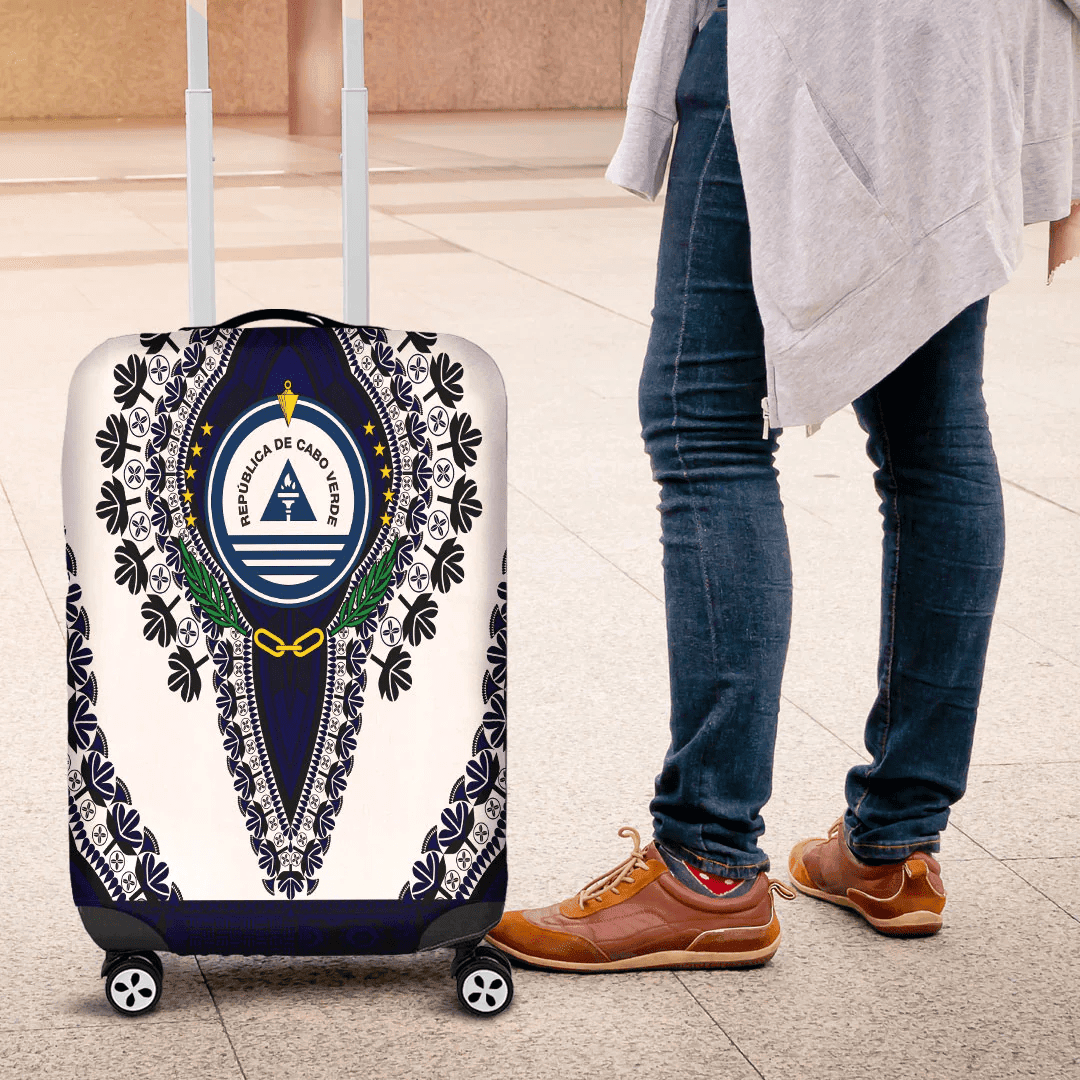 Africazone Africa Luggage Cover Cape Verde White Version Luggage Cover Vintage African Dashiki
