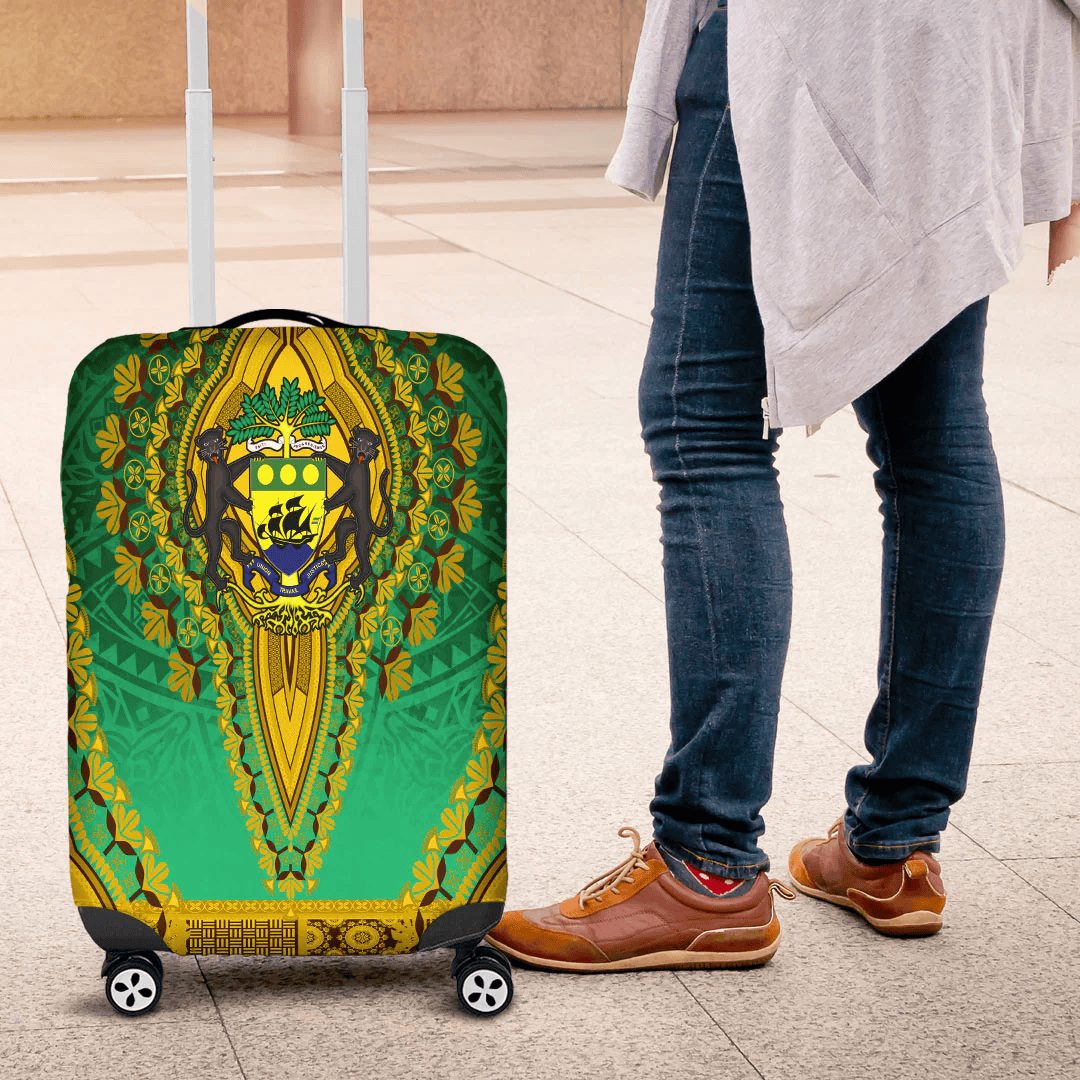 Africazone Africa Luggage Cover Gabon Green Version Luggage Cover Vintage African Dashiki