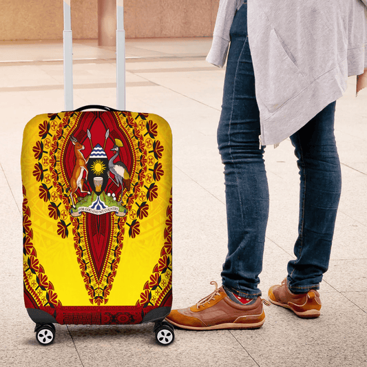 Africazone Africa Luggage Cover Uganda Yellow Version Luggage Cover Vintage African Dashiki