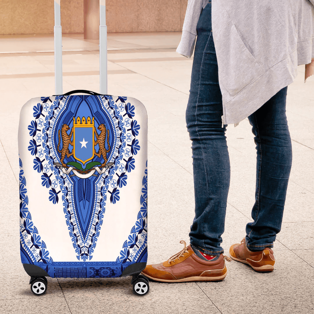 Africa Luggage Cover Gabon Blue Version Luggage Cover Vintage African Dashiki