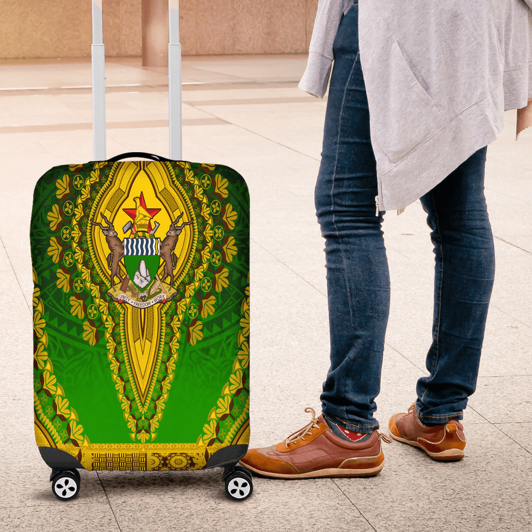 Africa Luggage Cover Zimbabwe Green Version Luggage Cover Vintage African Dashiki