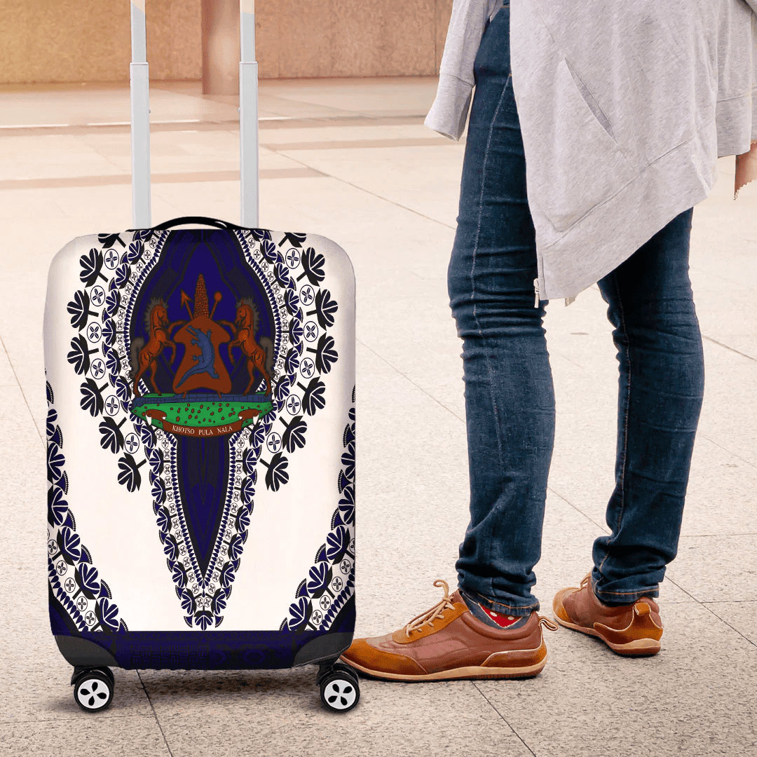 Africa Luggage Cover Lesotho White Version Luggage Cover Vintage African Dashiki