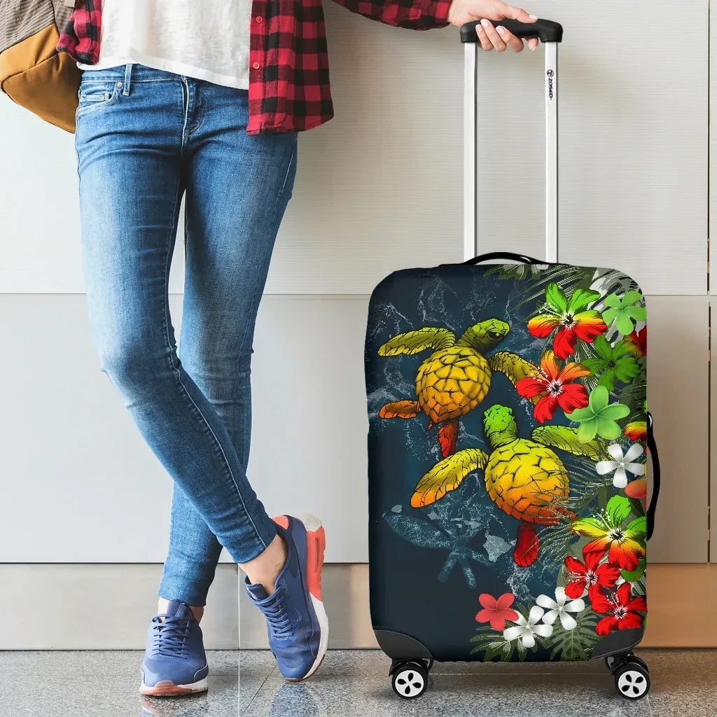 Kanaka Maoli Hawaiian Luggage Covers Sea Turtle Tropical Hibiscus And Plumeria Reggae