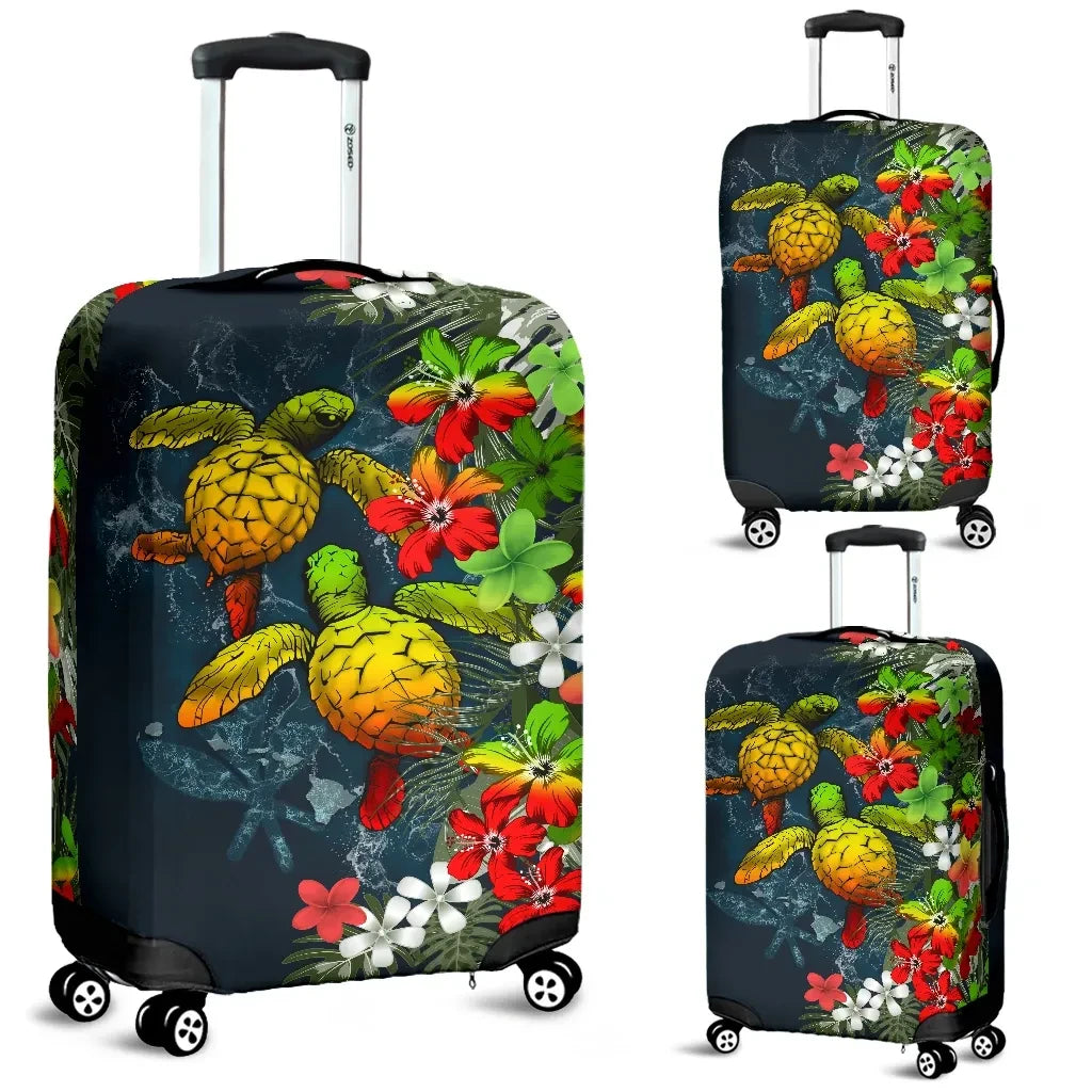 Kanaka Maoli Hawaiian Luggage Covers Sea Turtle Tropical Hibiscus And Plumeria Reggae