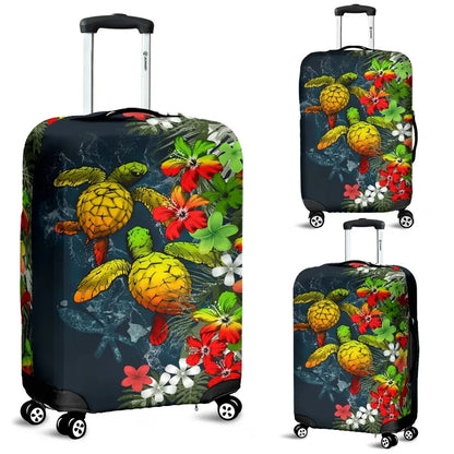 Kanaka Maoli Hawaiian Luggage Covers Sea Turtle Tropical Hibiscus And Plumeria Reggae