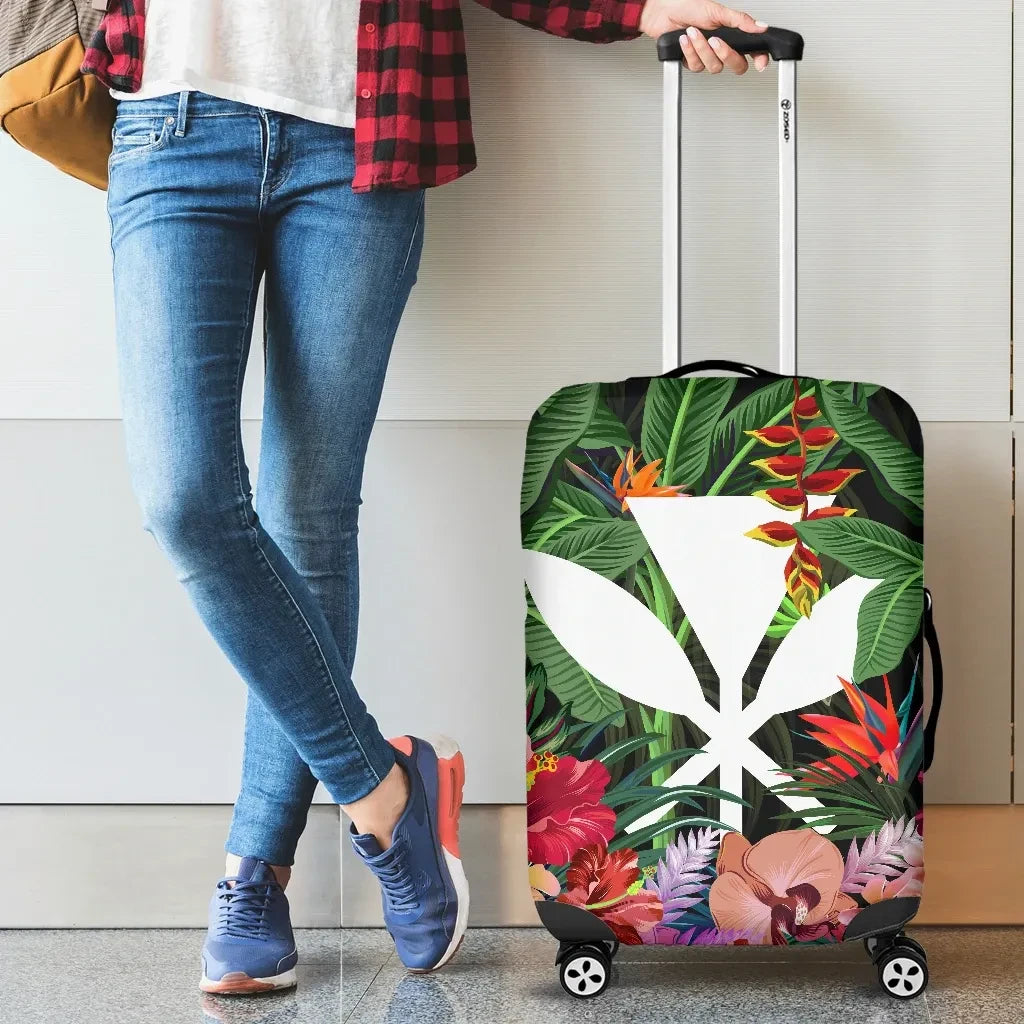 Kanaka Maoli Hawaiian Luggage Covers Coat Of Arms Tropical Flowers And Banana Leaves
