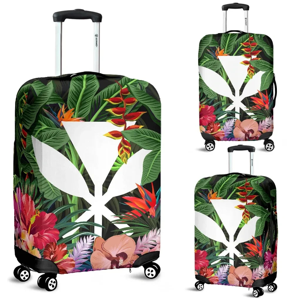 Kanaka Maoli Hawaiian Luggage Covers Coat Of Arms Tropical Flowers And Banana Leaves