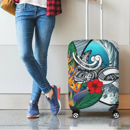 Kanaka Maoli Hawaiian Luggage Covers Sea Turtle Wave Hibiscus Bird of Paradise