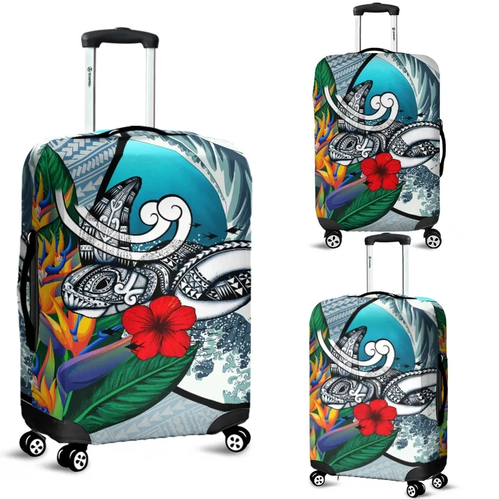 Kanaka Maoli Hawaiian Luggage Covers Sea Turtle Wave Hibiscus Bird of Paradise