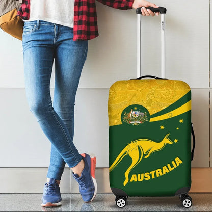 Australia Luggage Covers, Australia Round Kangaroo Aboriginal Green