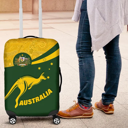 Australia Luggage Covers, Australia Round Kangaroo Aboriginal Green