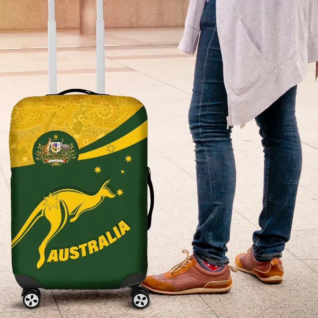 Australia Luggage Covers, Australia Round Kangaroo Aboriginal Green
