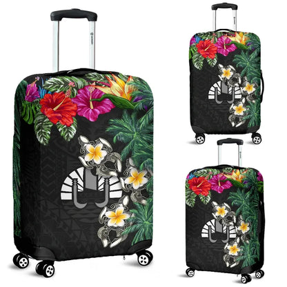 Tahiti Luggage Covers Hibiscus Turtle Tattoo Black