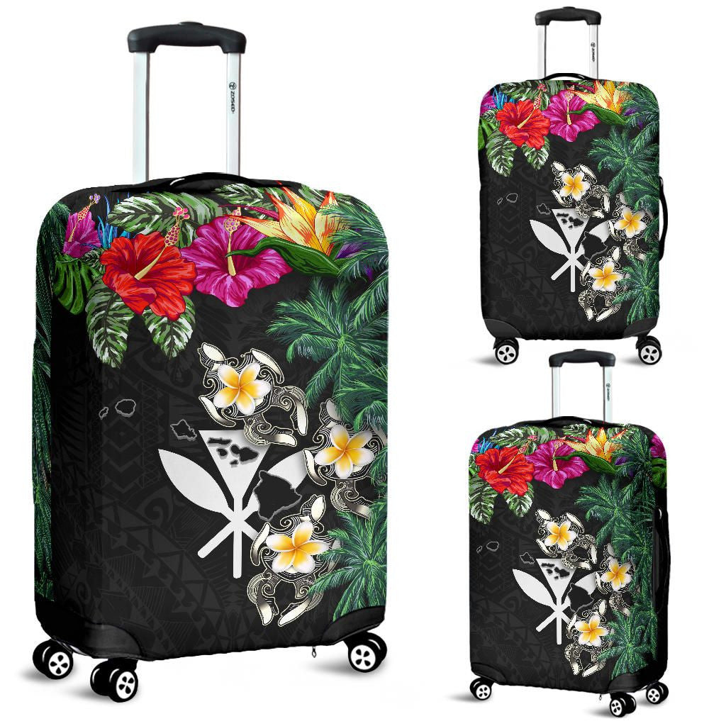 Kanaka Maoli Hawaiian Luggage Covers Hibiscus Turtle Tattoo Black