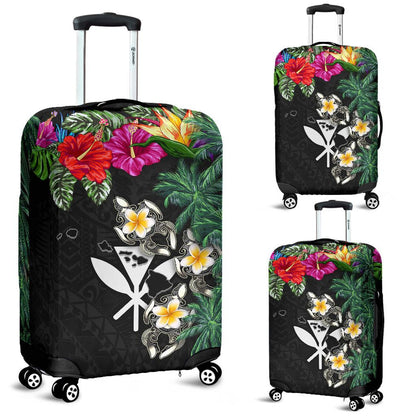 Kanaka Maoli Hawaiian Luggage Covers Hibiscus Turtle Tattoo Black