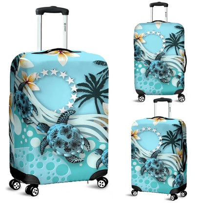 Cook Islands Luggage Covers Blue Turtle Hibiscus