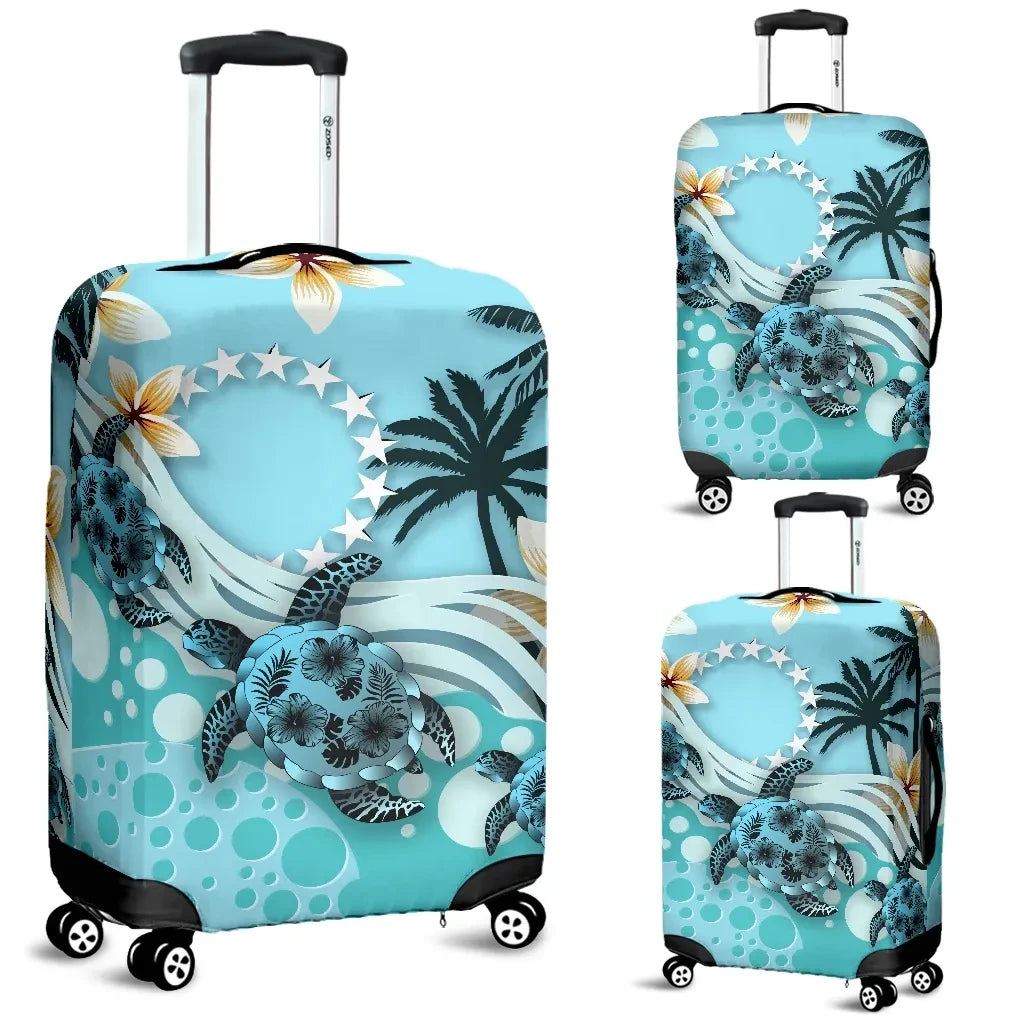 Cook Islands Luggage Covers Blue Turtle Hibiscus