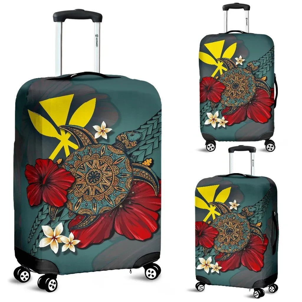 Kanaka Maoli Hawaiian Luggage Covers Blue Turtle Tribal