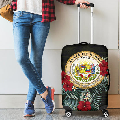 Hawaii Coat Of Arms Luggage Cover, Tropical Hibiscus Suitcase Covers