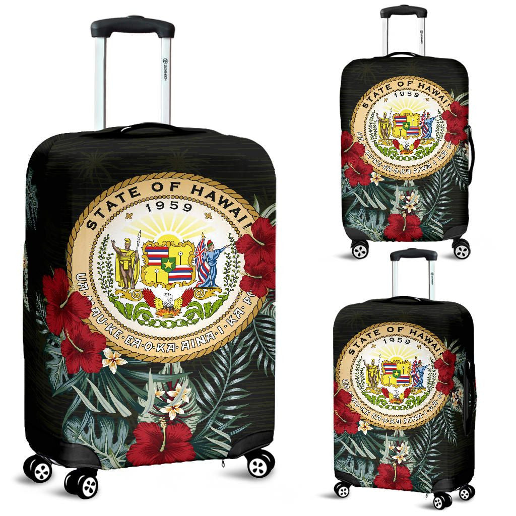 Hawaii Coat Of Arms Luggage Cover, Tropical Hibiscus Suitcase Covers