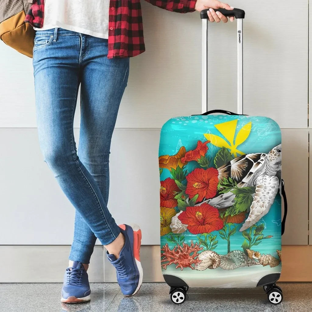 Kanaka Maoli Hawaiian Luggage Covers Ocean Turtle Hibiscus