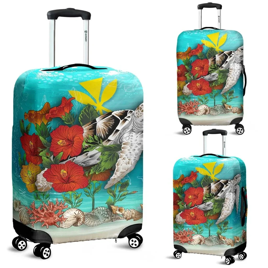 Kanaka Maoli Hawaiian Luggage Covers Ocean Turtle Hibiscus