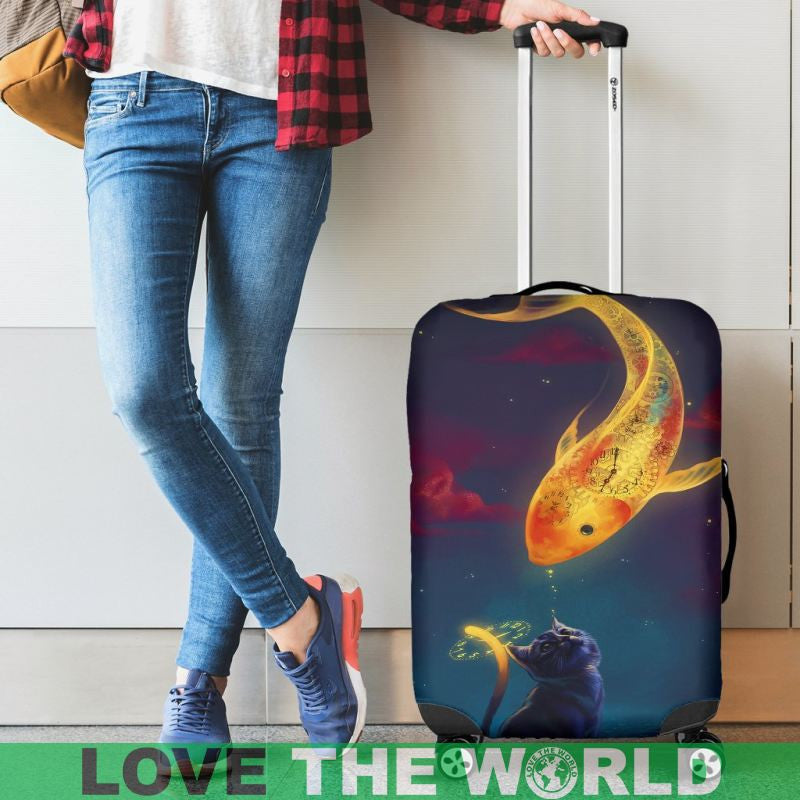Japanese Koi And Cat Luggage Cover BN