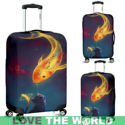 Japanese Koi And Cat Luggage Cover BN