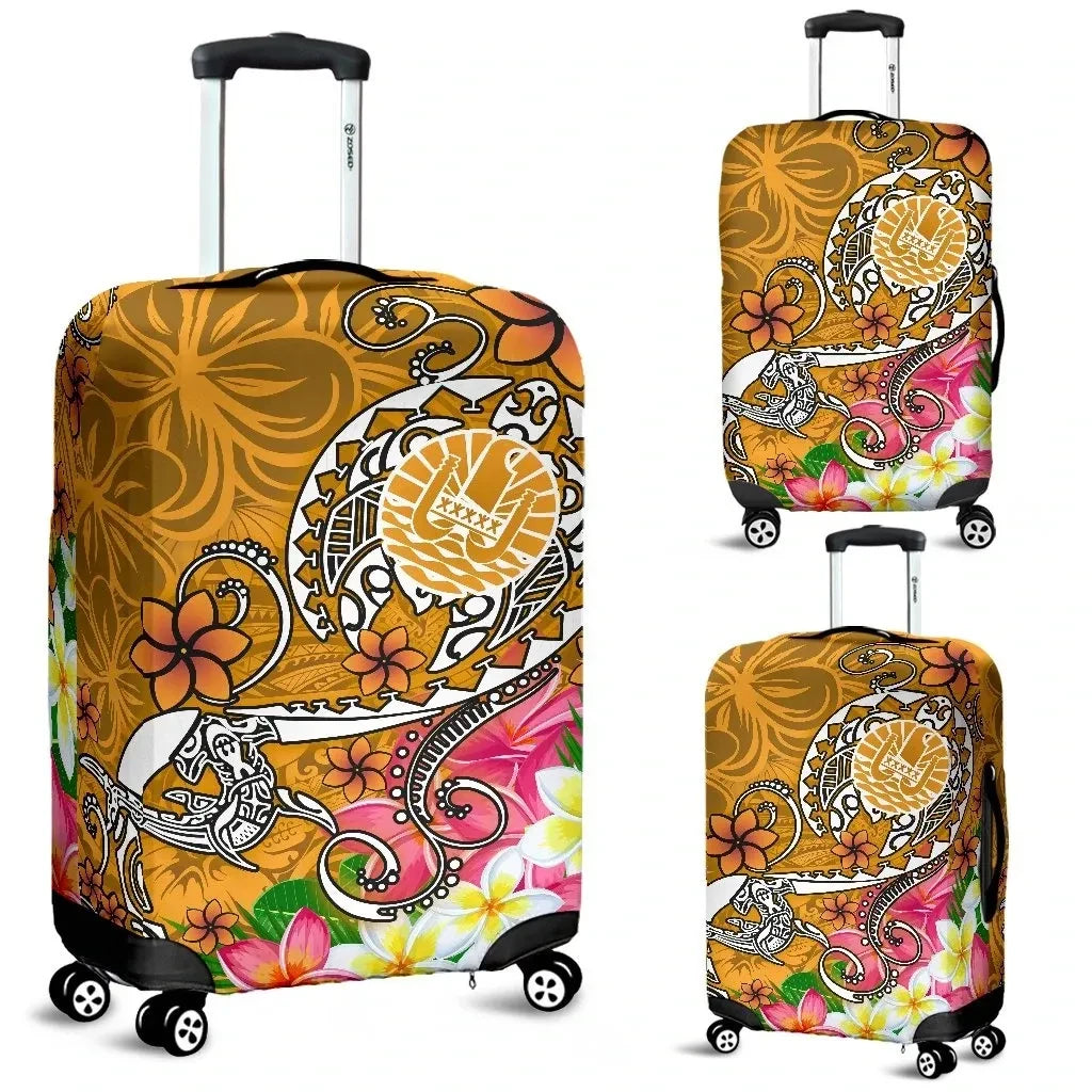 Tahiti Luggage Covers Turtle Plumeria Gold