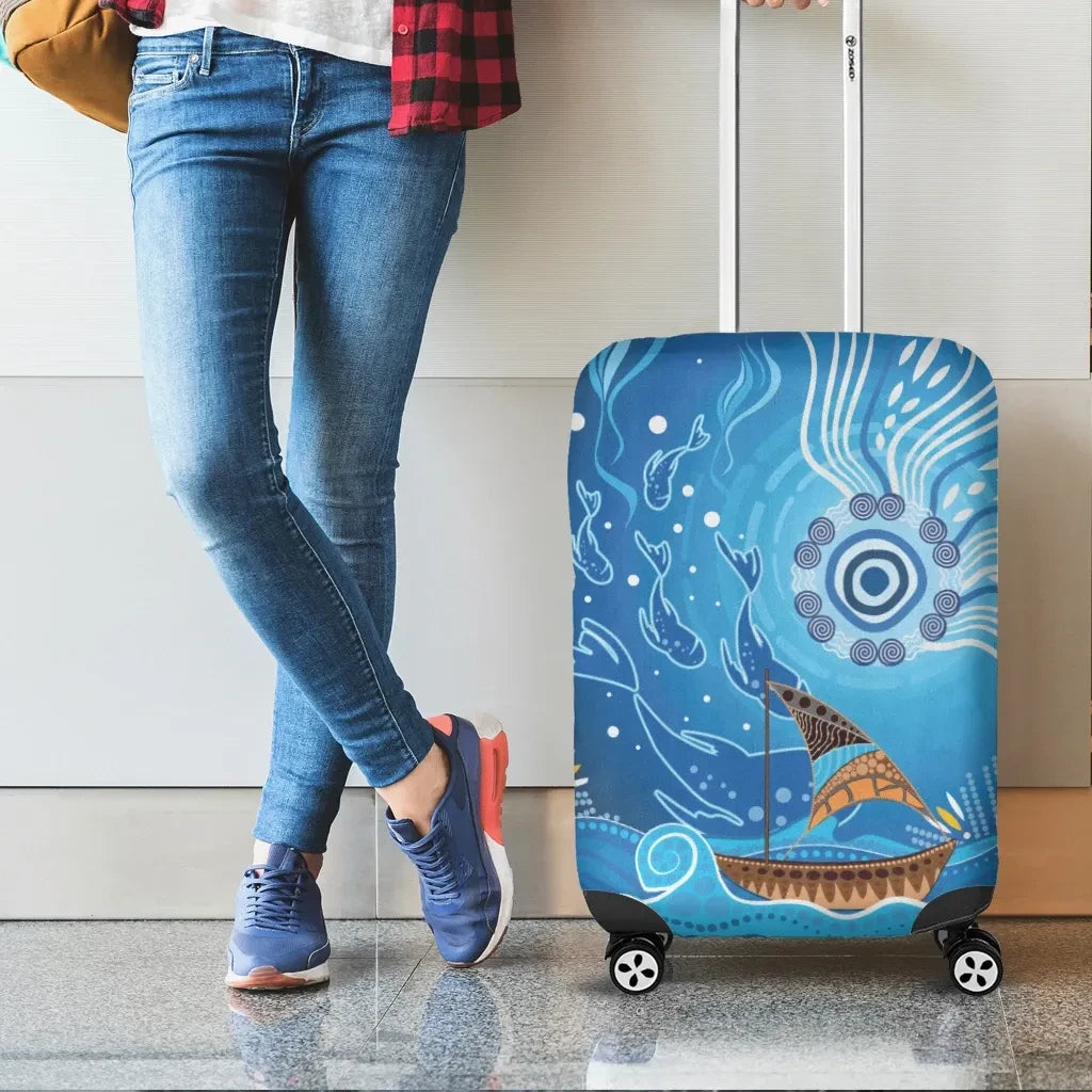 Luggage Covers Aboriginal View Sea With Fish And Boat