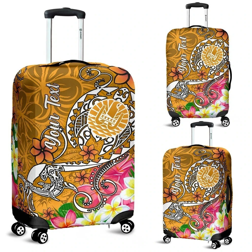 Tahiti Custom Personalised Luggage Covers Turtle Plumeria Gold