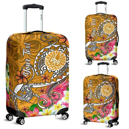 Tahiti Custom Personalised Luggage Covers Turtle Plumeria Gold
