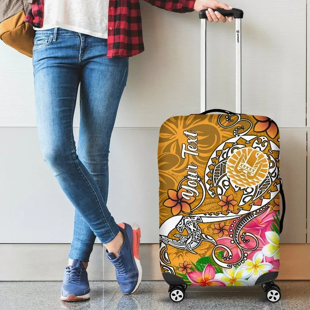 Tahiti Custom Personalised Luggage Covers Turtle Plumeria Gold