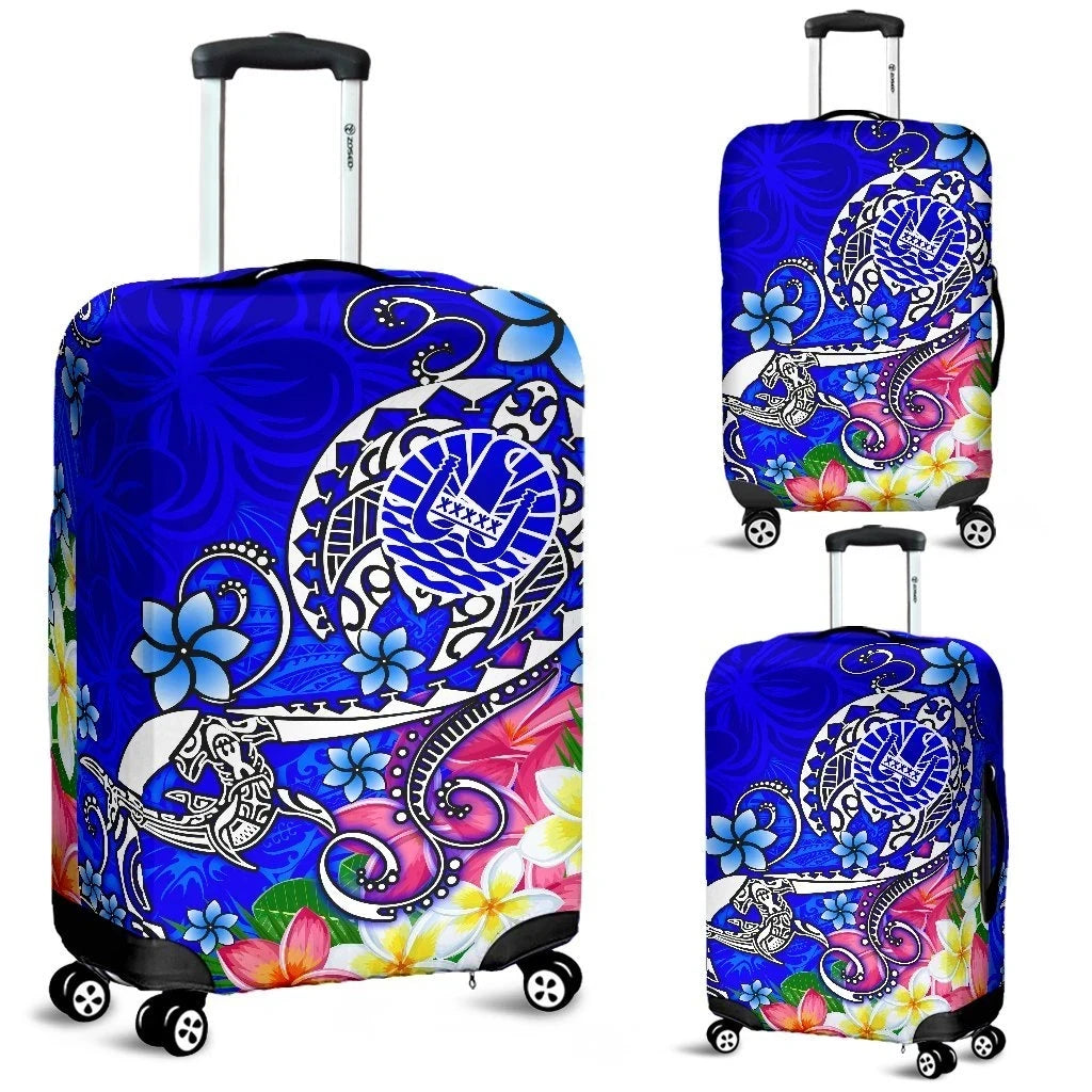 Tahiti Luggage Covers Turtle Plumeria Blue