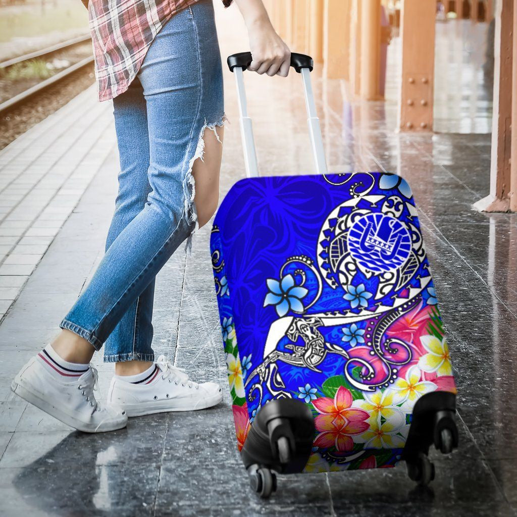Tahiti Luggage Covers Turtle Plumeria Blue